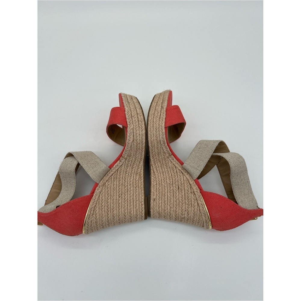 Michael Kors Coral and Natural Canvas Espadrille Wedge Sandals size 7.5 - Picture 7 of 12
